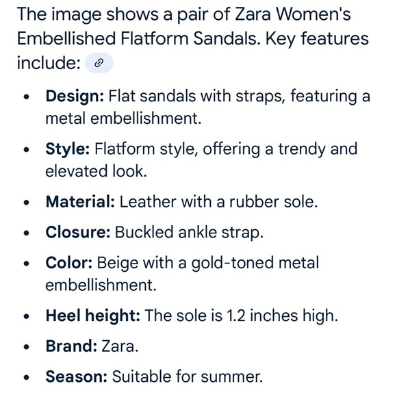 New! Zara Sz 9, beige flatform leather golden metal ankle strap sandals. - Picture 12 of 13